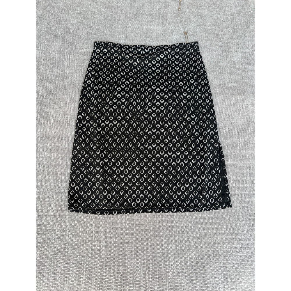 DKNY City Mini Pencil Skirt Womens Black Square Print Side Slit Office Siren